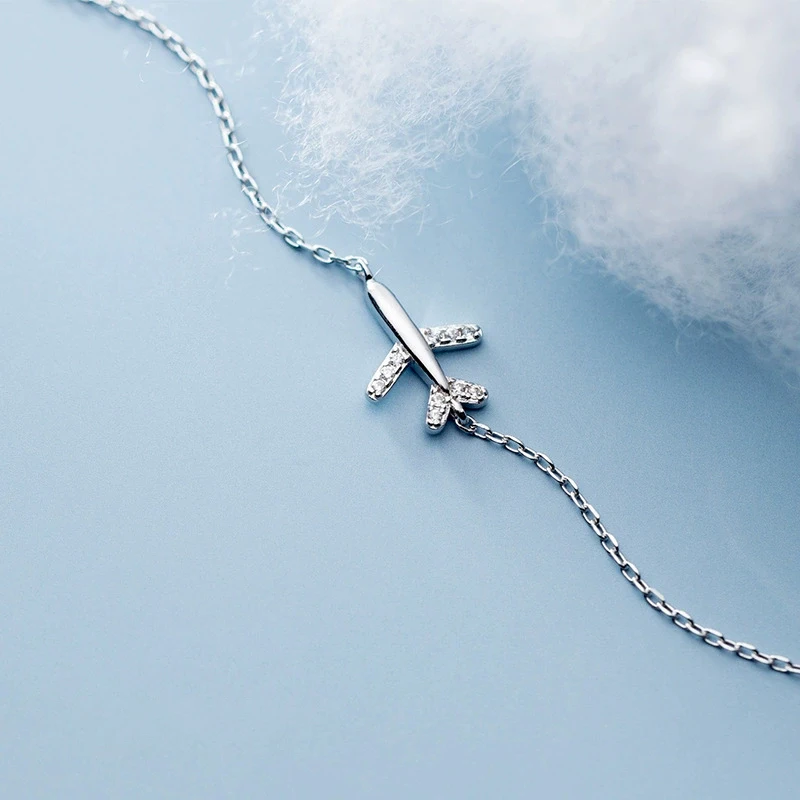 Modian Fashion 925 Sterling Sliver Luminous CZ Cute Mini Airplane Bracelet for Women Link Chain Korea Style Fine Jewelry Bijoux