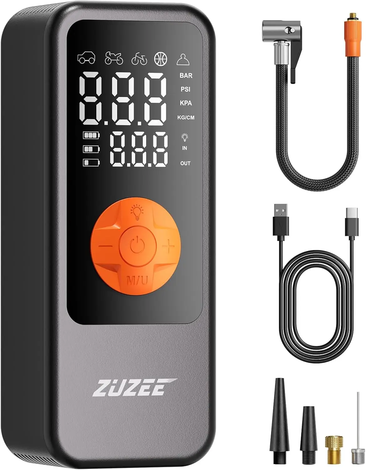 

Portable Air Compressor: Fast 4X Inflation, Digital Gauge, LED Light, 150PSI for Cars, Bikes