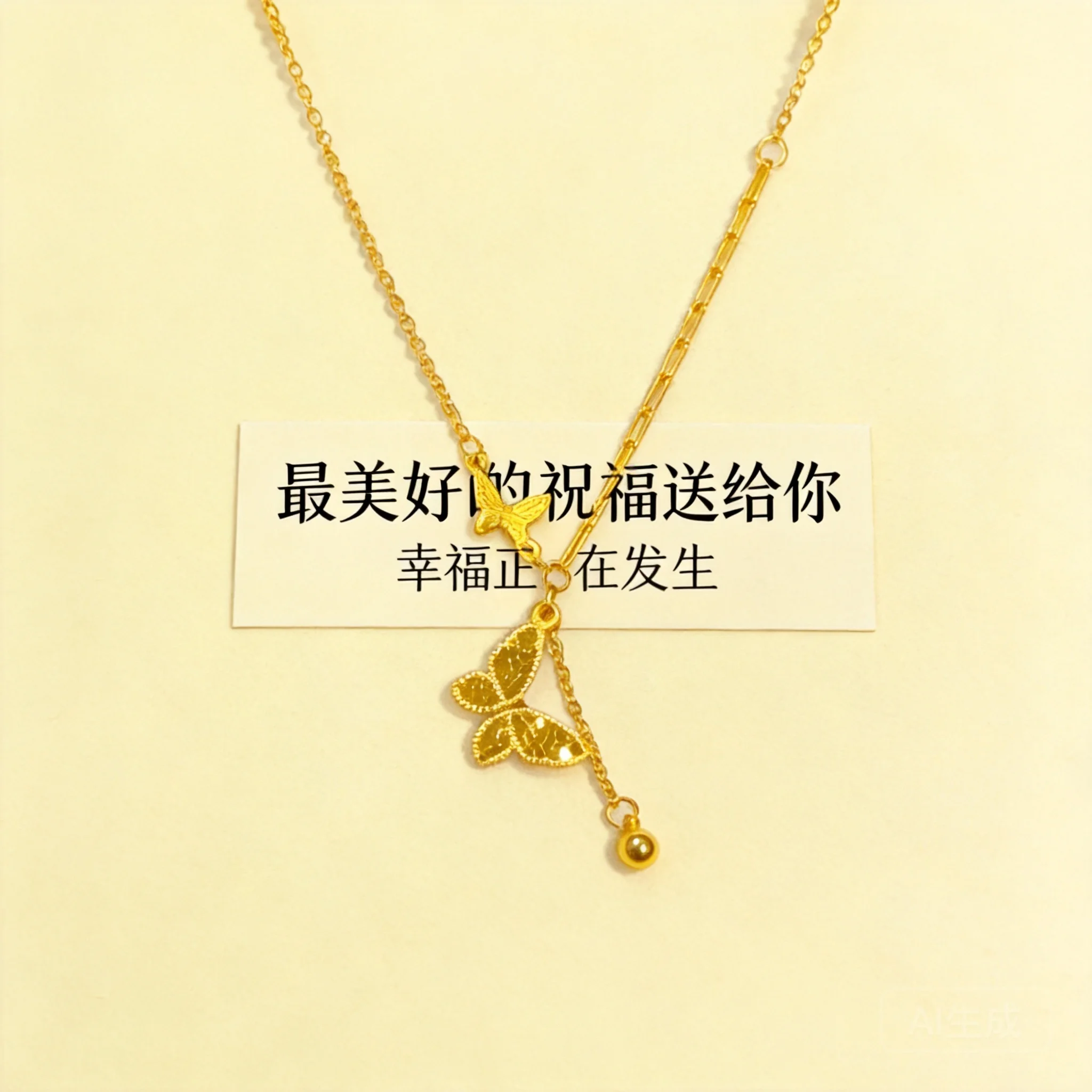 

Chinese Style Lucky Blessing Real Gold Plated Ancient Sand Gold Dainty Butterfly Pendant Adjustable Clavicle Chain Necklace Wome