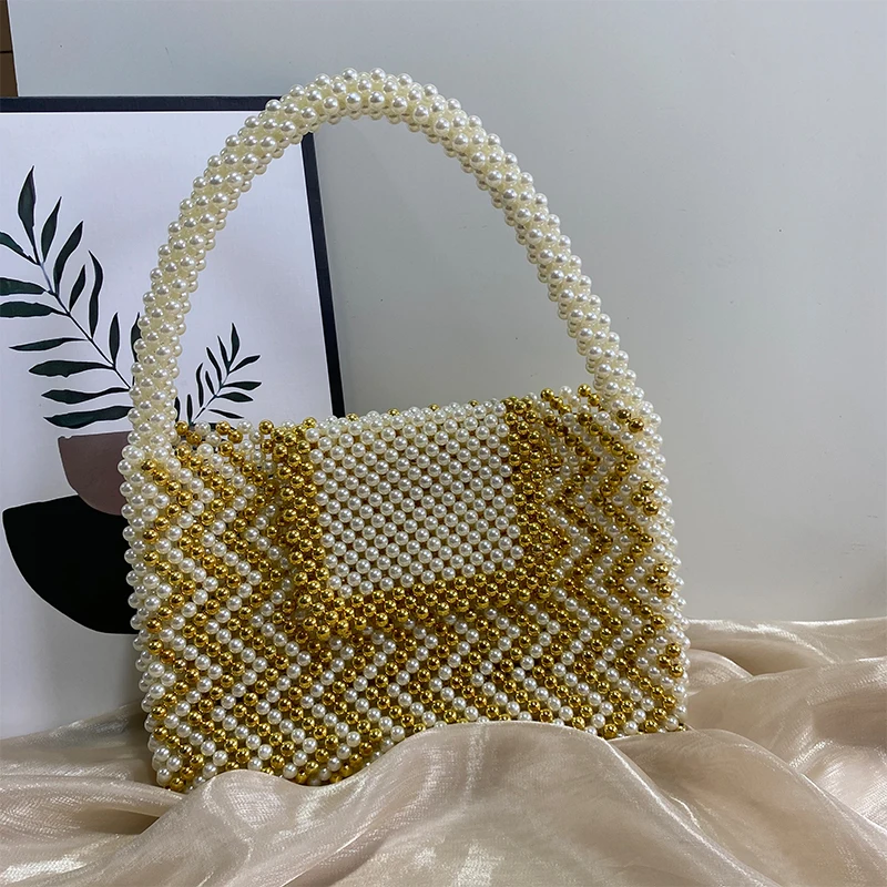 Crowdsourced Design High-end Women\'s Bags Customized Colors Handmade Beaded Pearl Handbags Fashionable Party Banquet Handles