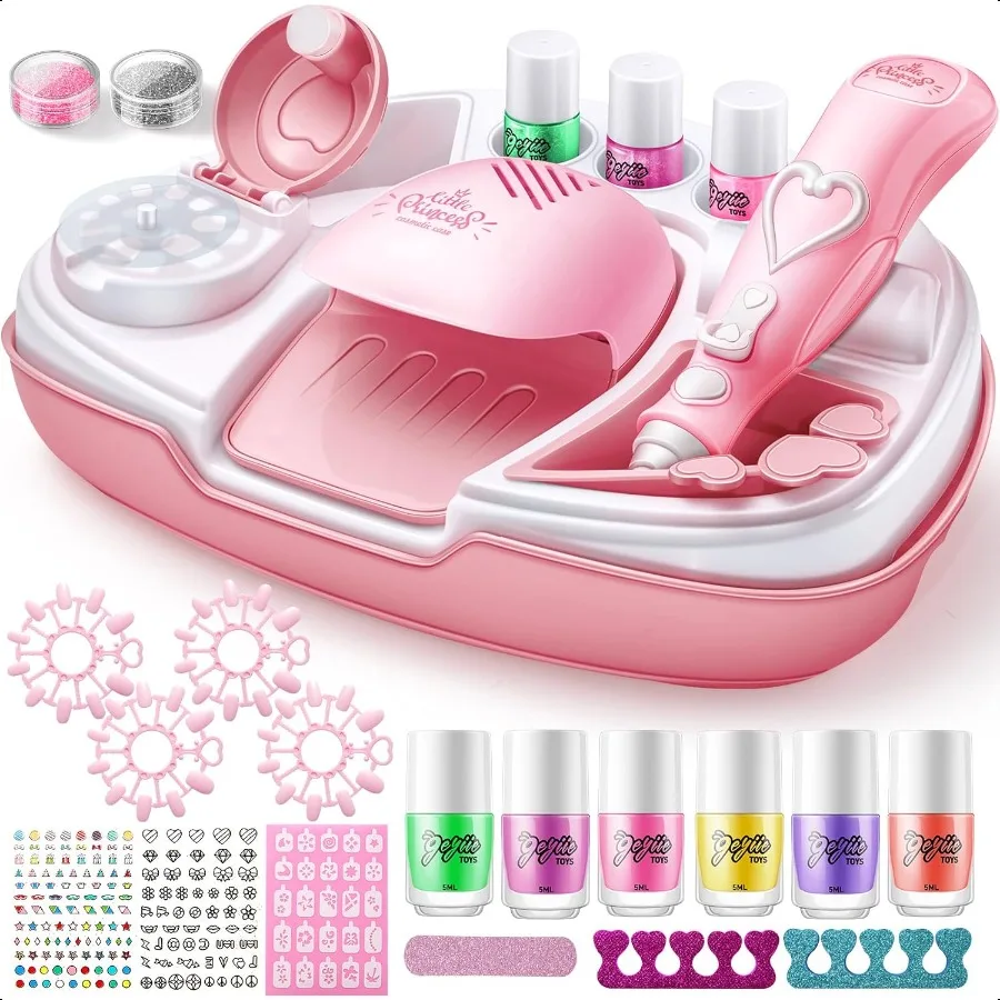 

Geyiie Nail Polish Set for Girls Nail Salon Toys Nail Decals for Nail Art for Little Girls Nail Kit with Storage Space Fake Nai