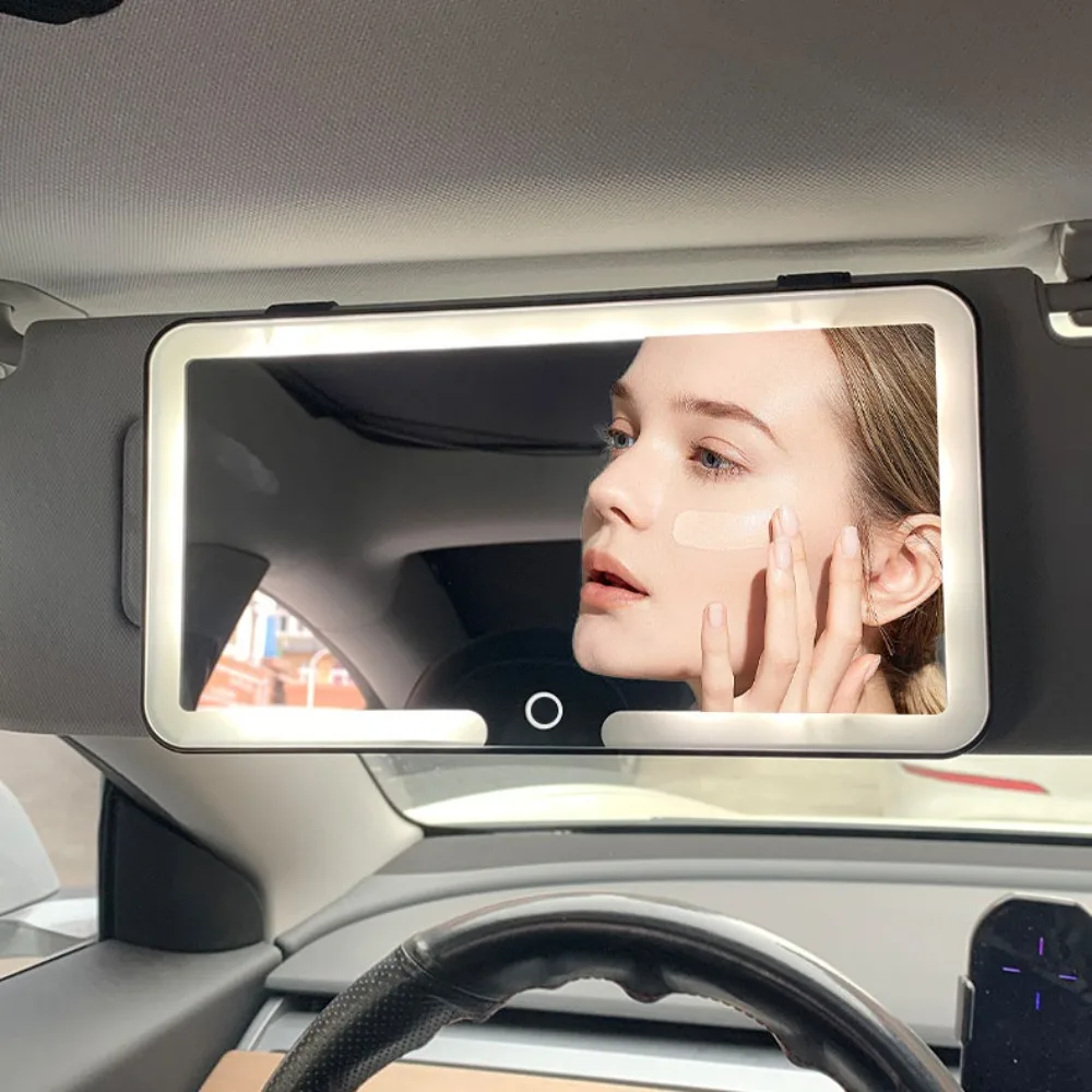 Dimmable Car HD Mirror Three Colour Temperature Touchscreen LED Makeup Mirror Three Gear Adjustment Auto Vanity Mirror