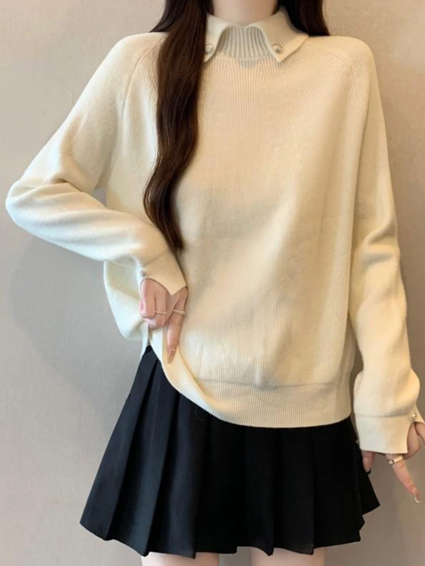 

Ele Knitted Base irt Women's Autumn Winter plus Size Slimming Inner Wear Collar oulder Insert Sve Commute Sle