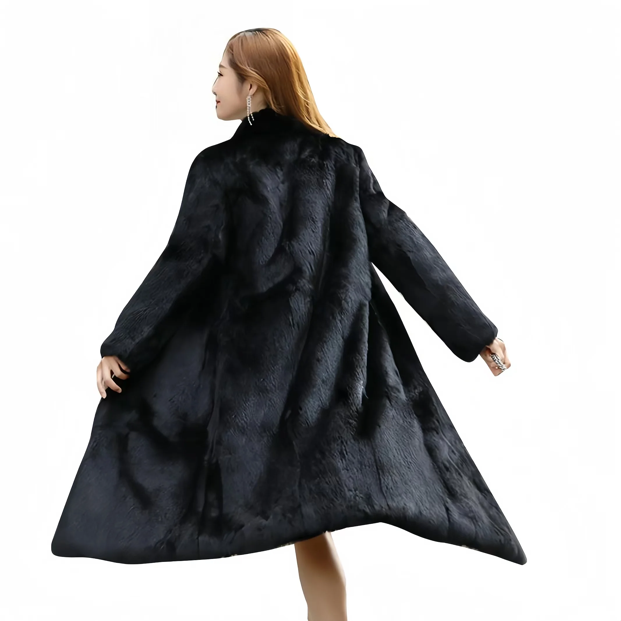 Cappotto in vera pelliccia di coniglio naturale genuina con collo in pelliccia di volpe giacca moda donna personalizzata di qualsiasi dimensione 2024