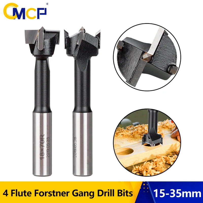 CMCP Forstner Drill Bit 4 Flutes Carbide Wood Router Bit 15-35mm Alloy Hole Opener Woodworking Cutter Tools