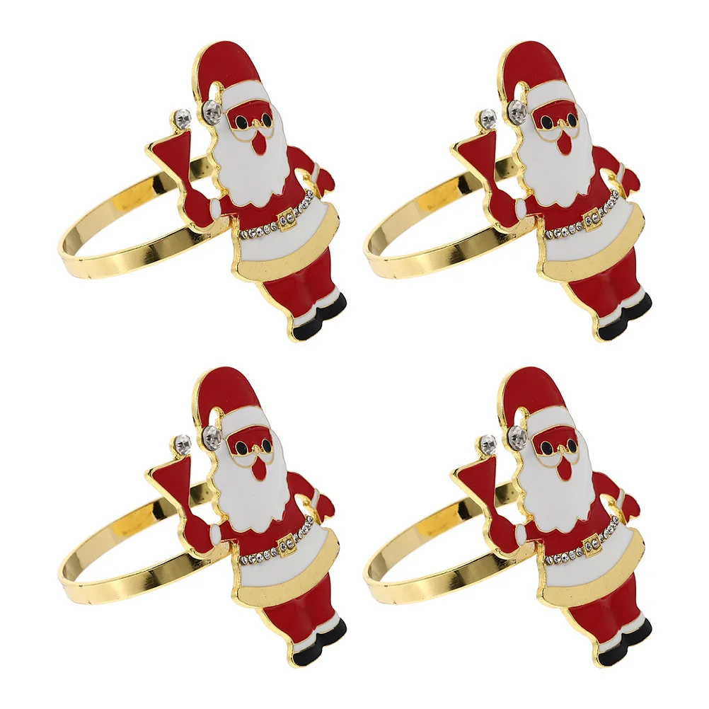 

4Pcs Red Napkin Rings Santa Claus Christmas Table Decor Holiday Party Supplies Strong Napkin Holders Dining Room Decoration
