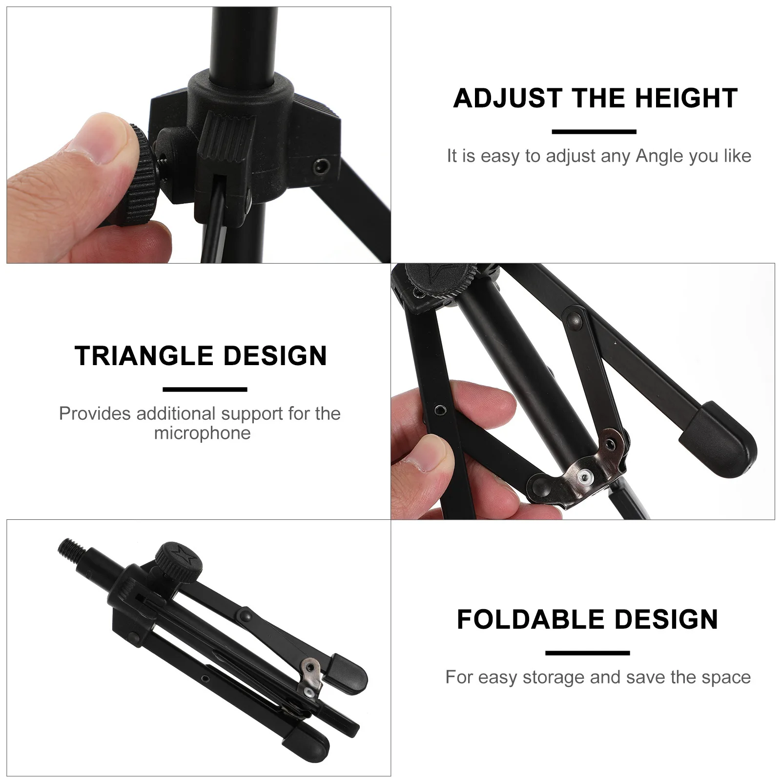 

Desktop Adjustable Black Microphone Stand Tripod Stable Foldable Holder for Conference Lecture Broadcast Meeting Microphone