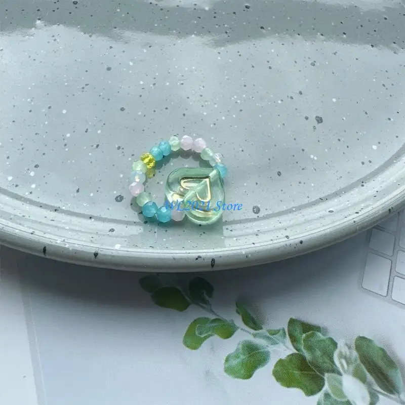 

G5GC Unique Hearts Elastic Finger Rings Comfortable Wear Minimalist Bead String Rings Crystal Hearts Rings Adjustable Size