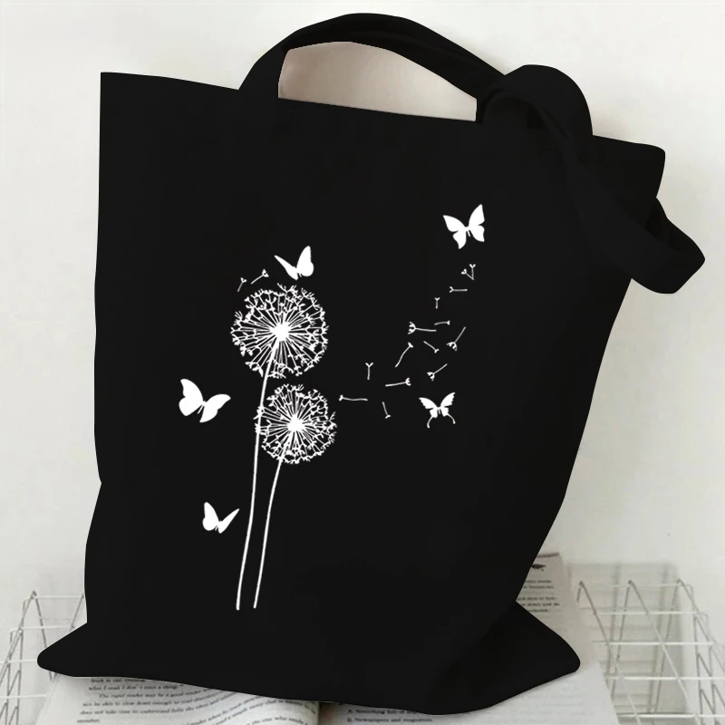 Vintage Wildflower Funny Canvas Tote Bag Women Butterfly Flower Shopping Bag Simplicity Aesthetics Reusable Female Shoulder Bag