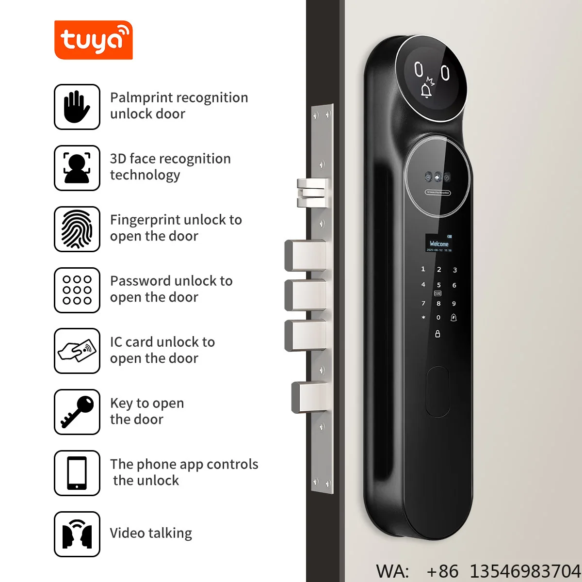 HanDaily 3D Biometric Face ID Video Monitoring Intercom Smart Door Lock with Voice Control App Wifi Multi-Language Door Lock