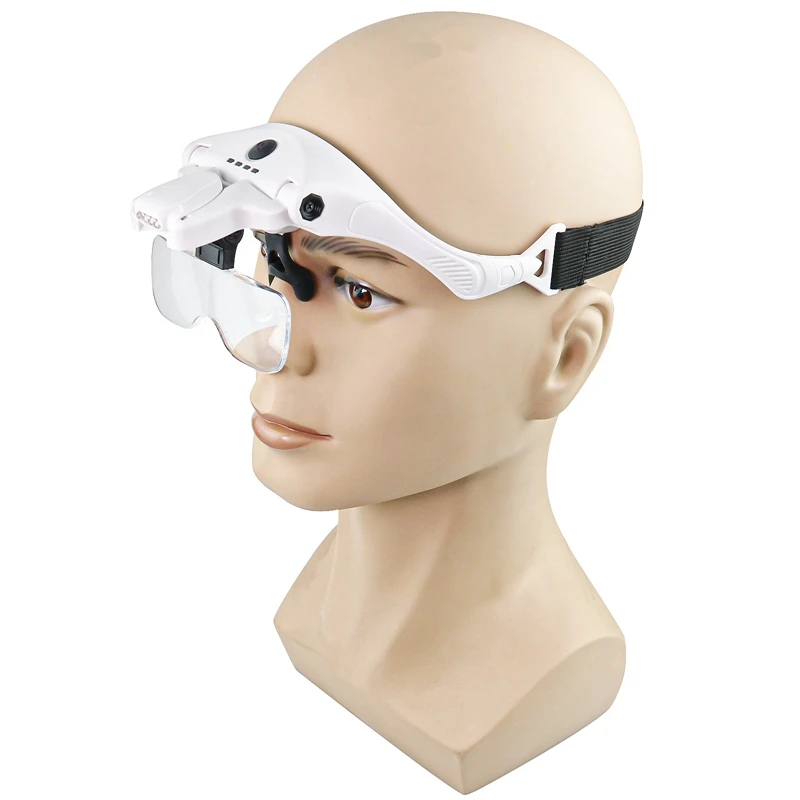 Rechargeable Eyegalsses Bracket Headband Interchangeable Illuminated Magnifier w Cold Warm Light Reading Magnifying Glasses