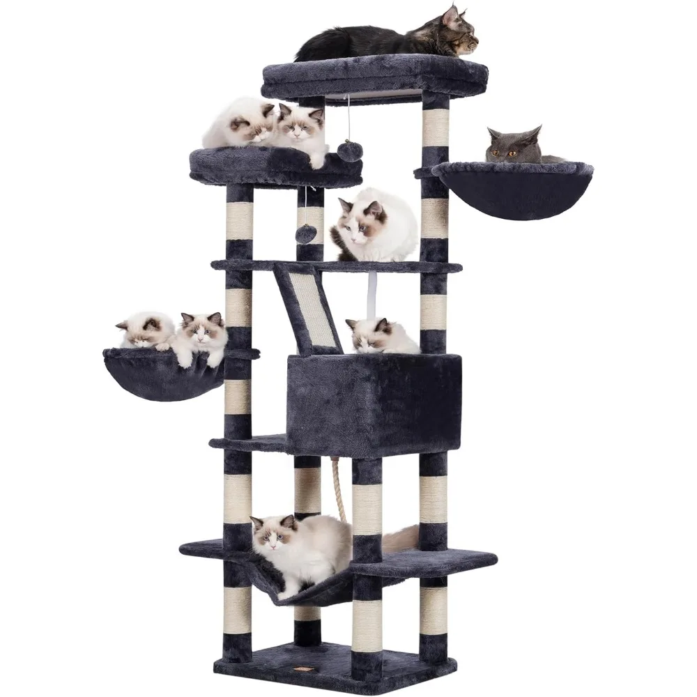 

Heybly Cat Tree, 68 inch Multi-Level Cat Tower for Indoor Cats, 2 Widened Plush Perches Cat Condo with Scratching Board and Big