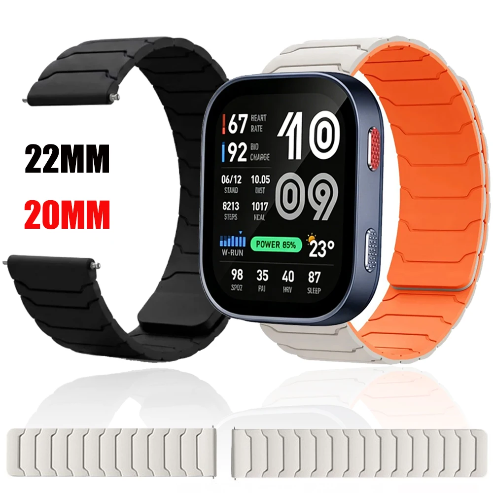 22mm 20mm Magnetic Strap for Amazfit Bip Max/Bip 6 5/Active 3 2 Max Silicone Wristband for Amazfit Balance 3 2/GTR/GTS 4 3 Band