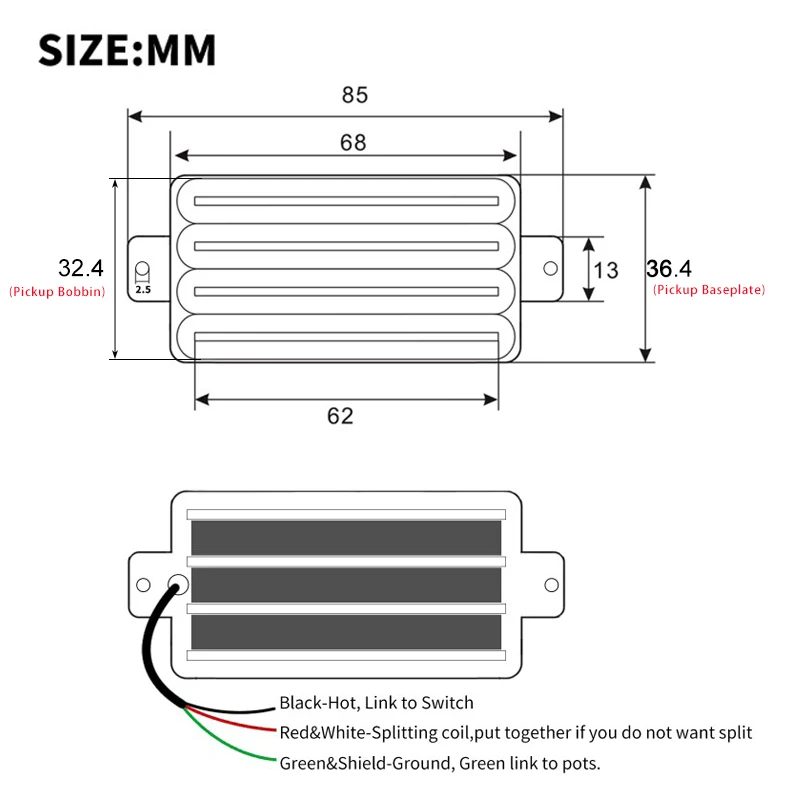 กีตาร์ไฟฟ้า 2-Dual Blade High Output Track Type Four Coil Humbucker Pickup หลายสี