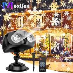 Luces de proyector HD de nevadas navideñas de doble cabezal, luz giratoria 2 en 1 mejorada para exteriores IP65 con temporizador remoto para regalo y habitación