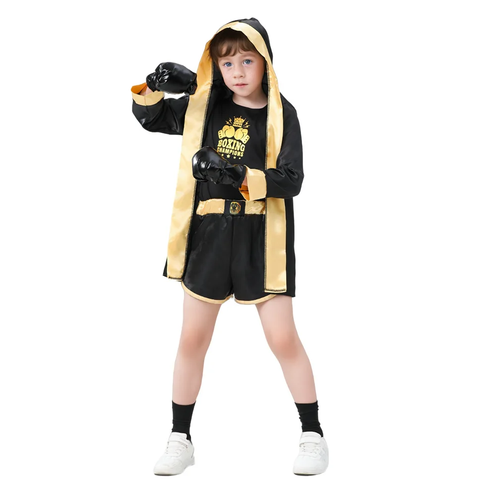 Boksen Kostuum Voor Kinderen Jongen Capuchon Korte Halloween Kostuum Cosplay Boxer Fancy Dress Party Cute Cosplay Voor Girli 2024 Nieuwe