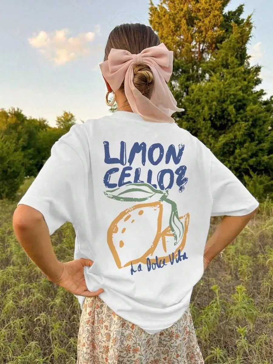 

Lemon Fruit Cellos Creative Prints Women T-Shirt Soft Cotton Y2K T Shirts All-Match Comfortable Top Loose Summer Short Sleeve