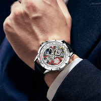 GUANQIN Mechanical Moon Phase Luxury Men Wristwatch Luminous Waterproof Steel Case Automatic Self-Wind Watch Sapphire Male Clock
