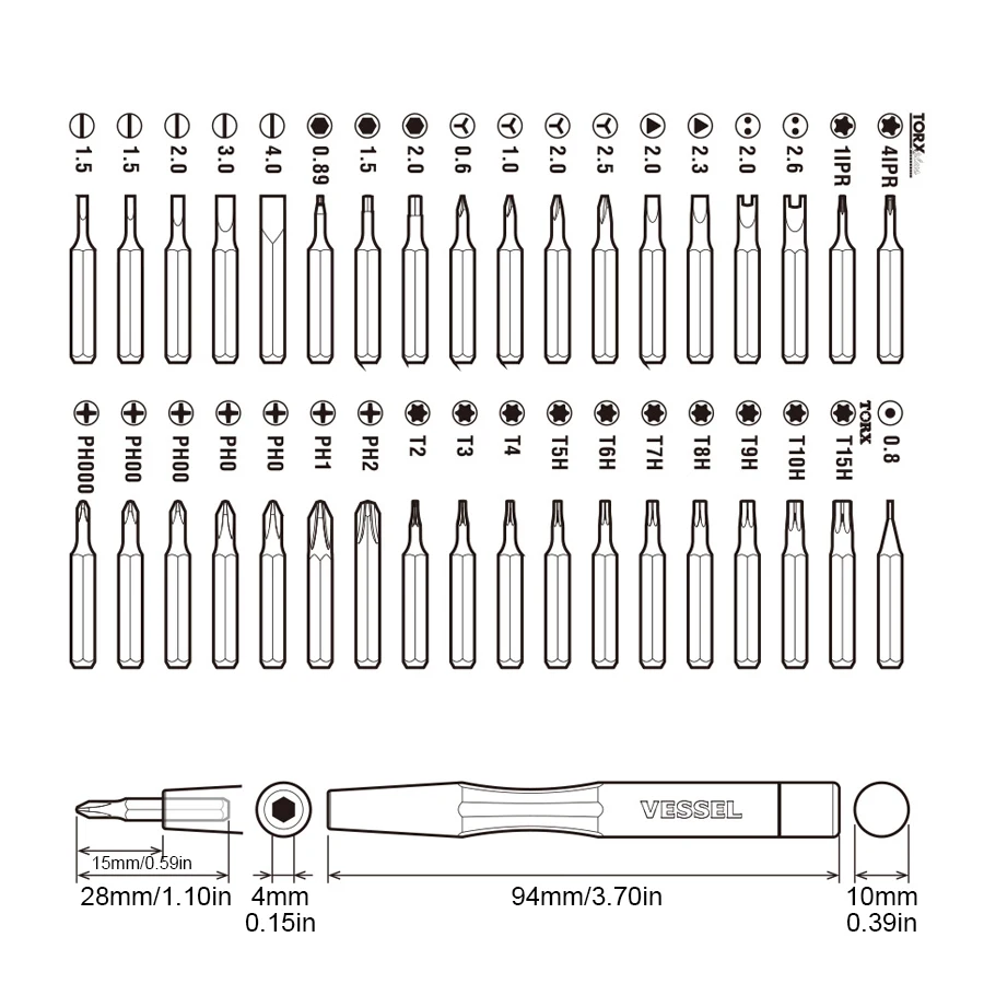 VESSEL 36 in 1 Precision Screwdriver Set Iphone Camera Watch Glasses Repair Tool Mini Screwdrivers 9836