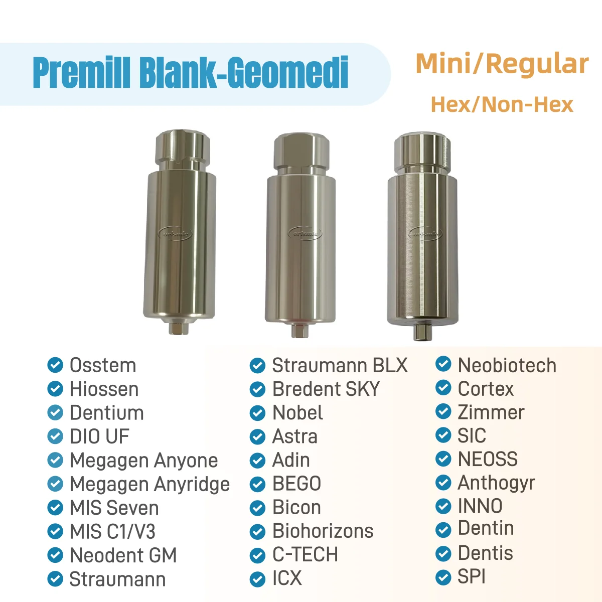 Dental Implant Premilled Blank Geomedi Compatible with DIO UF/Megagen/Osstem/Hiossen/MIS Seven/Dentium/Straumann/Nobel/Astra/ICX