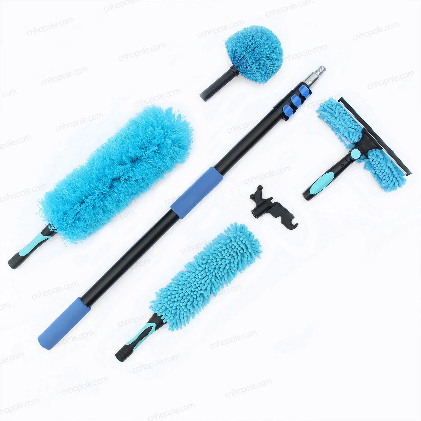12 Foot Duster Kit with Extension Pole Ceiling Dusting Clean Glass Scrubber & Squeegee Cobweb Brush Fan Blade and Utility Hook
