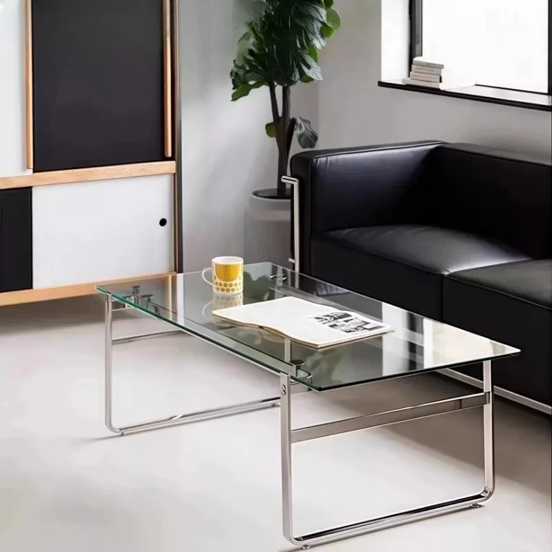 

Стеклянный журнальный столик из нержавеющей стали, простой приставной столик для гостиной, домашний кофейный столик