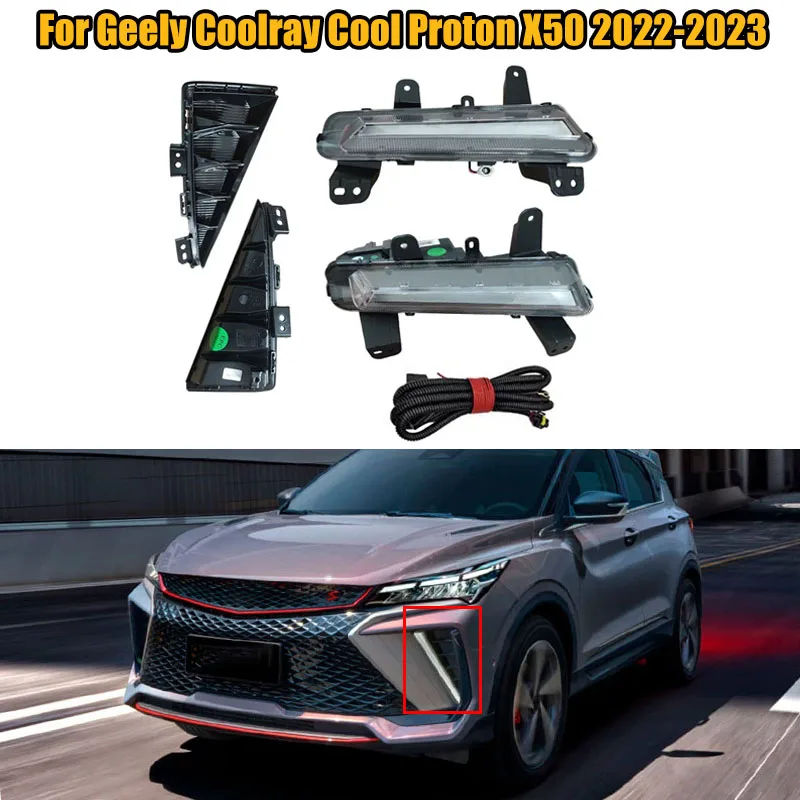 LED Daytime Running Light DRL Front Fog Light Fog Lamp Day Light Fog Light Cover For Geely Coolray Cool Proton X50 2022-2023