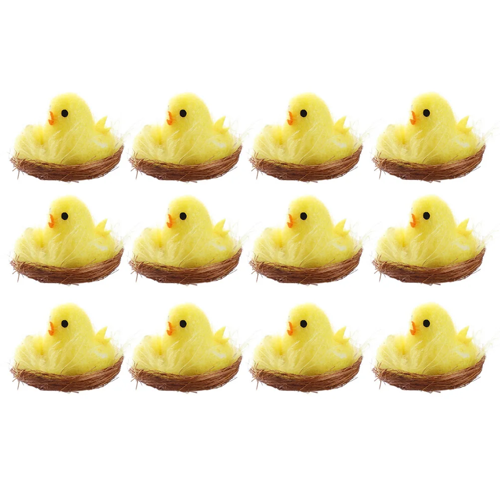 

Easter Chick Decoration 12 Mini Lifelike Plastic Artificial Chicks Yellow Photo Props Festive Home Office Decor Creative Easter