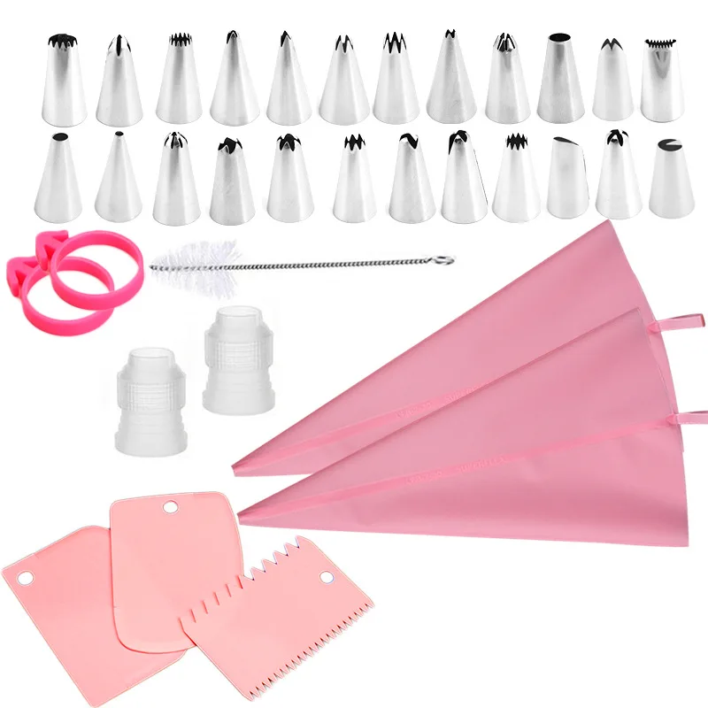 34Pcs Sets Silicone Pastry Bag lcing Piping Tips Nozzle And Bakery Accessories Decoration Kitchen Tools Confectionery Equipment