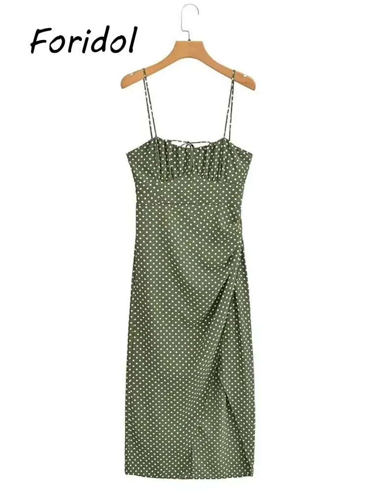 Robe de plage pour femmes, style bohème, robe d'été pour filles, bandage, dos nu, éducative, mujer, mode, vert, vintage, pois, robe midi