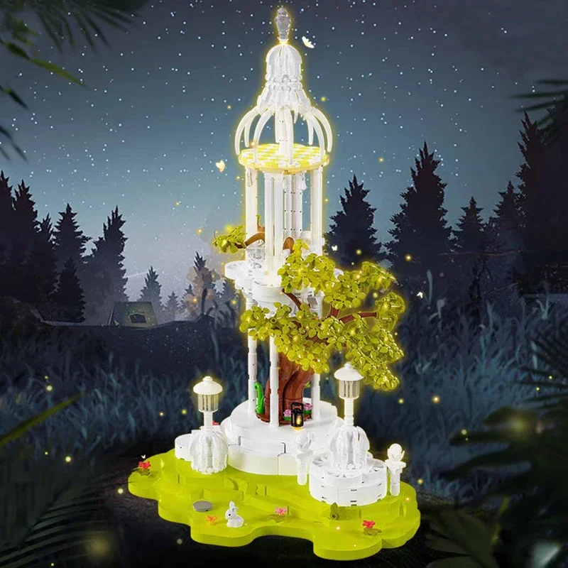 WLCX-Mini blocs de construction de tour de forêt, maison dans les arbres, palais, architecture de jardin, lumière LED, jouet en briques, sans boîte, exploration relique, 6013