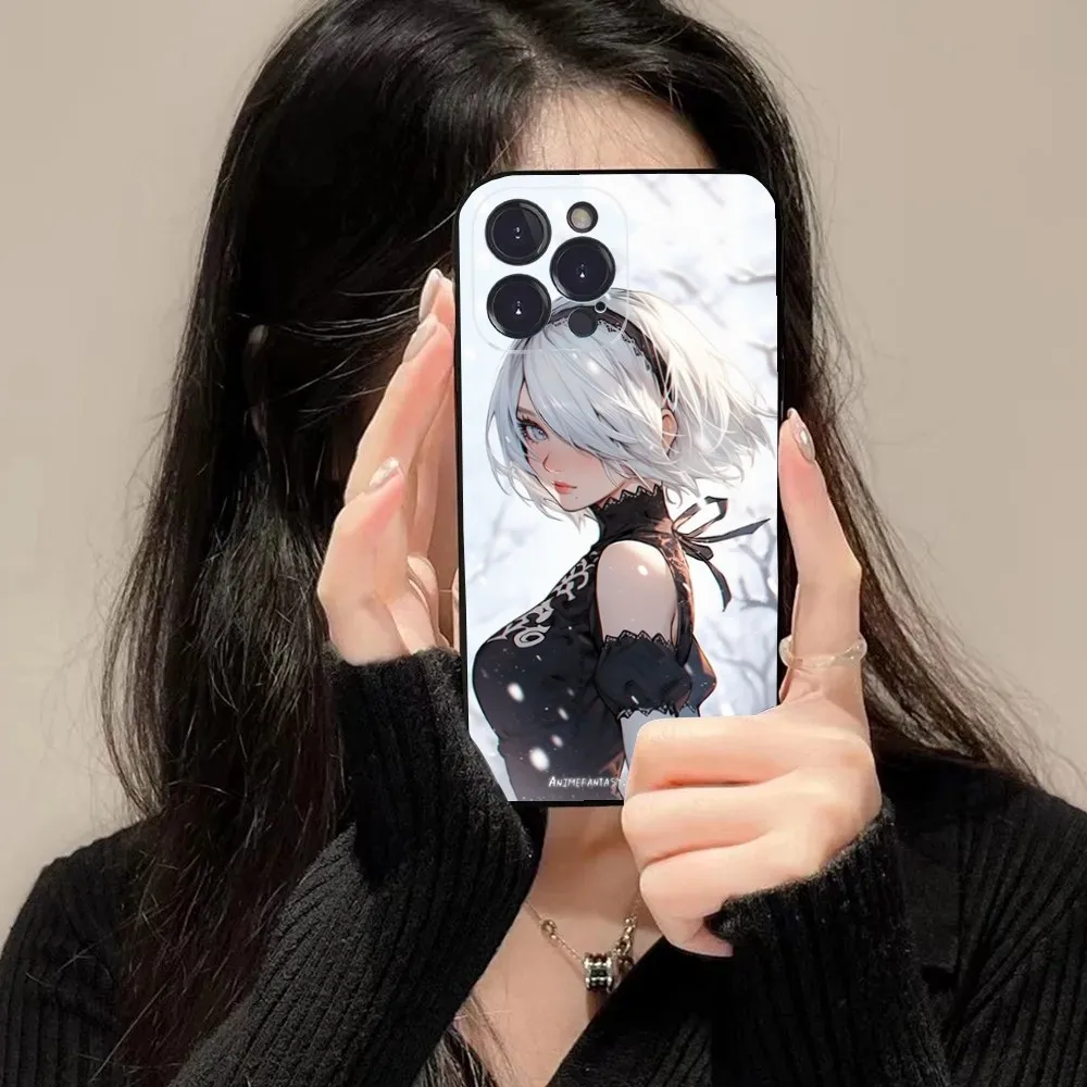 2B N-Nier A-Automata Anime Phone Case For iPhone 16 15 14 13 12 11 Plus,Pro Max,XS,X,XR,SE,Mini,8,7 Soft Silicone Black Cover