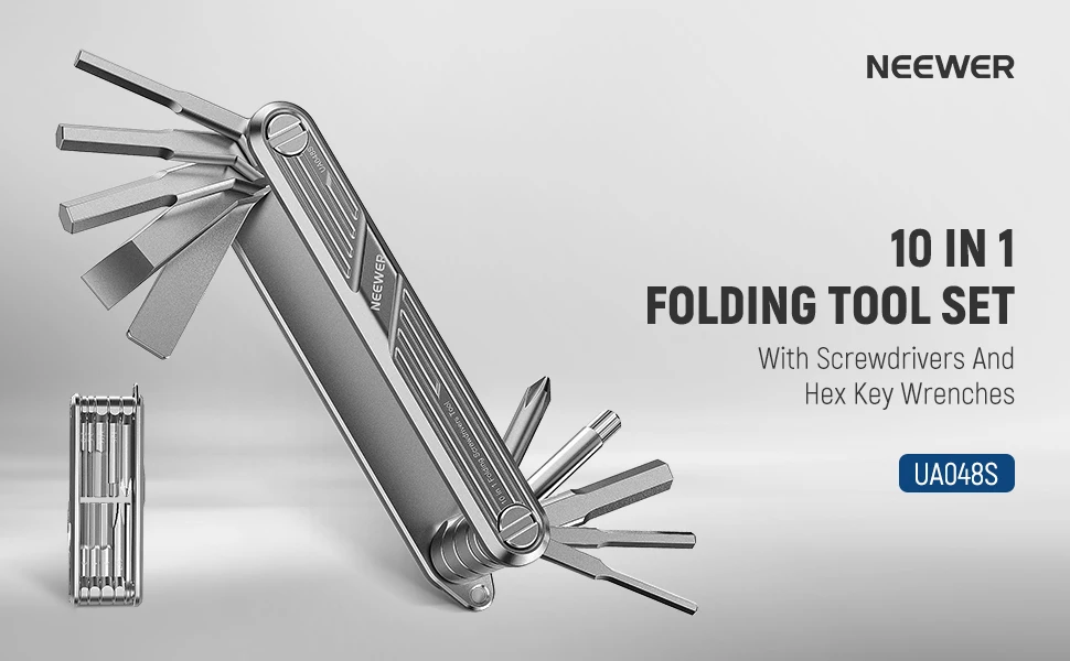 NEEWER 10-in-1-Multifunktions-Schraubendreher-Werkzeugset, faltbar, 4 Schraubendreher, 6 Sechskantschlüssel, Taschenwerkzeug für SmallRig Kamerakäfig-Rig – Detail 1