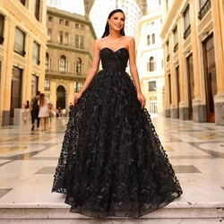 Elegant Sweetheart Collar Off the Shoulder Applique Lace Tulle Prom Dress for Women Backless Court A-line Prom Gown فستان الزفاف