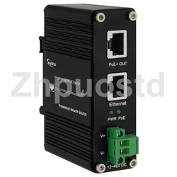 Mini Industrial Gigabit PoE Injector with 12-24V or 12-48V Input, 24V or IEEE802.3at 48V PoE Output, DIN- Rail/Wall Mount