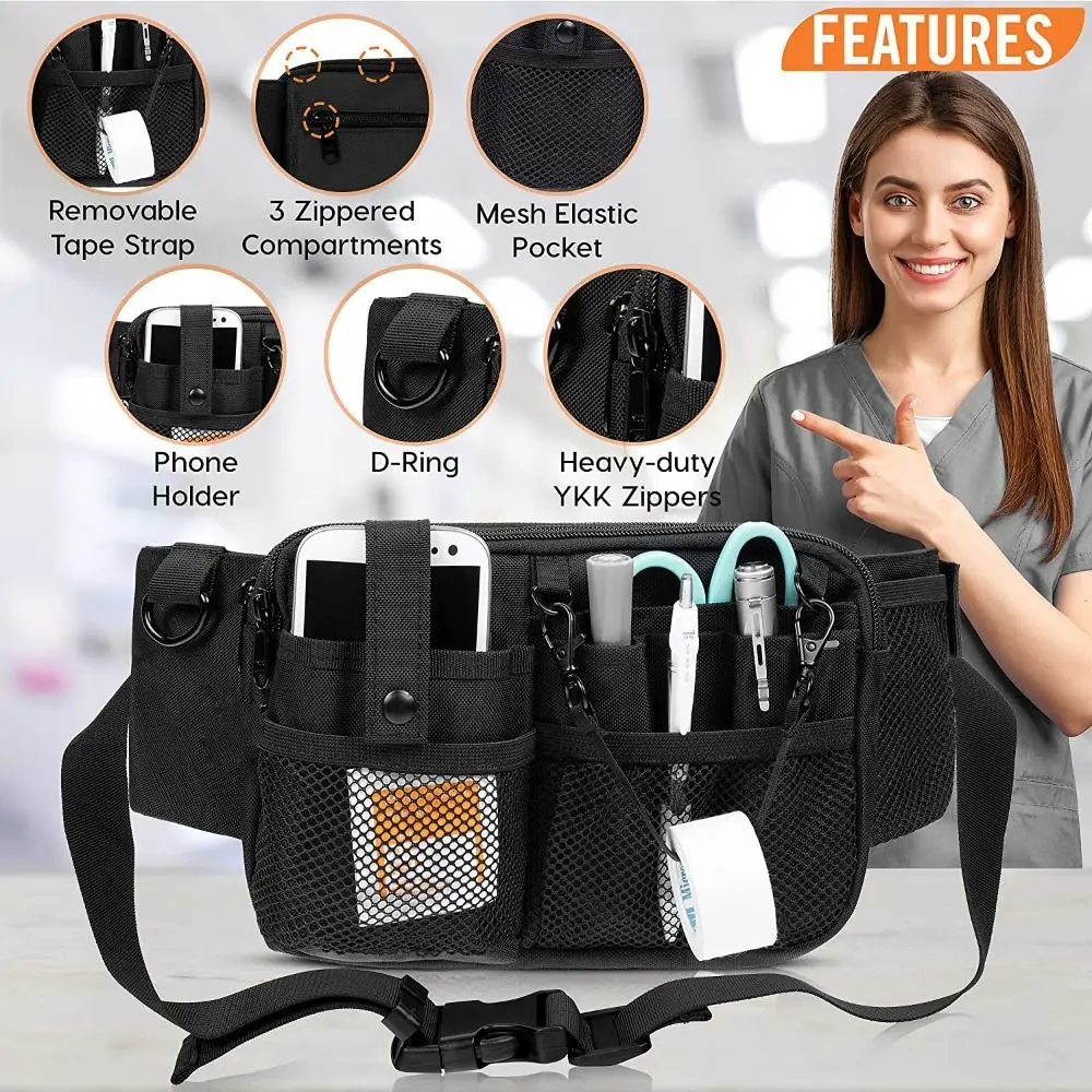 Portable Polyester Nurse Fanny Pack Adjustable Large Capacity Nursing Bag Multi Compartment Nurse Pouch Waist Bag view 4