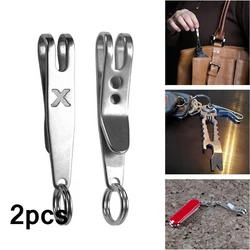 2 Pcs Outdoor Mini Pocket Clip Buckle Small Hiking Clip Hook Stainless Steel Carry Pocket Clip Fastener EDC Carabiner