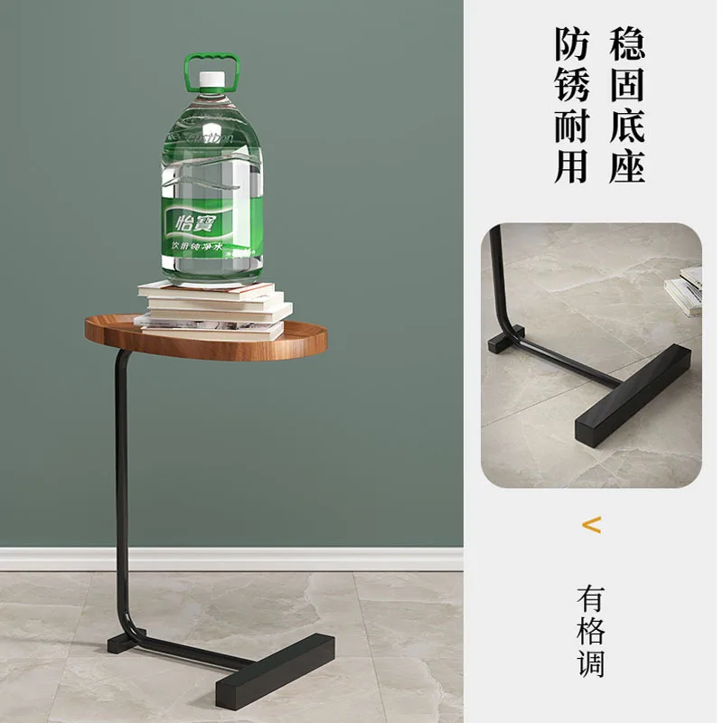 Compact Solid Wood Side Table Laptop Desk Alternative X Cm Round Top Black Metal Frame Living Room Sofa Bedroom Bedside Balcony