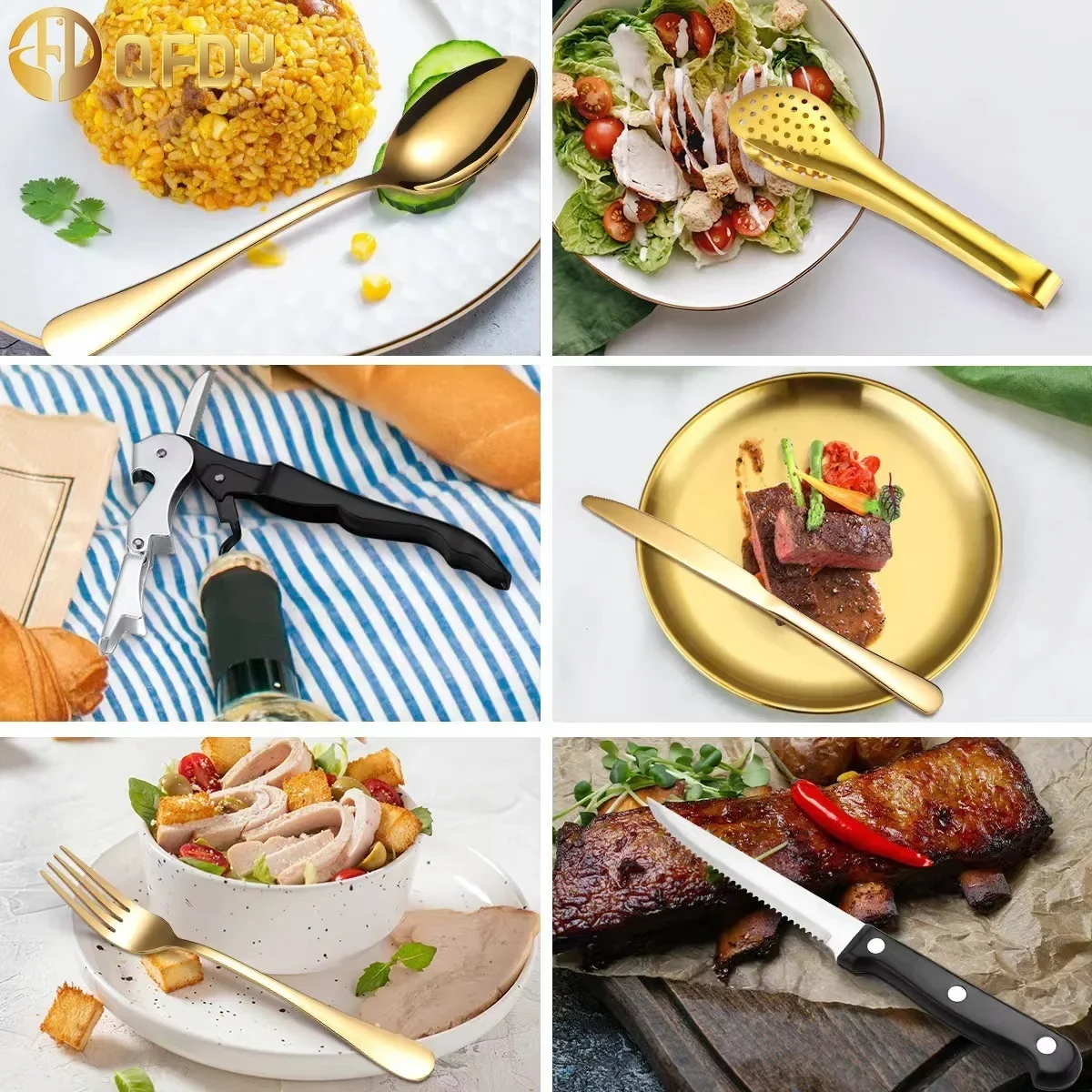 Stainless steel outdoor portable tableware set Camping steak knife, fork, spoon tableware set Storage bag Kitchen food tools