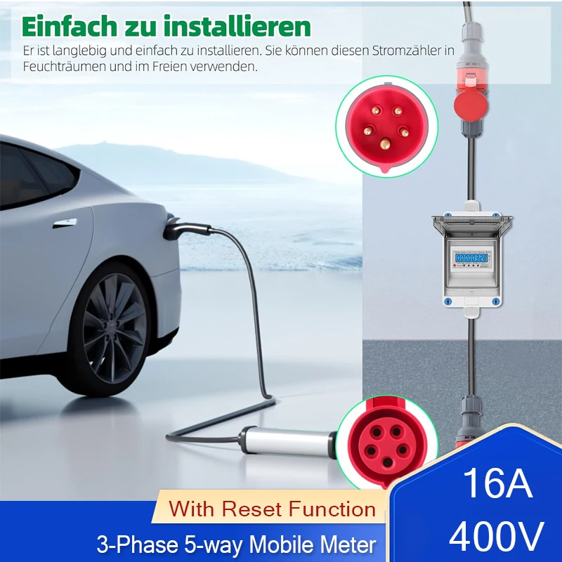 

Mobile Digital Electricity Meter with Reset Function Three Phase Meter with Plug for Socket 16A CEE 400V