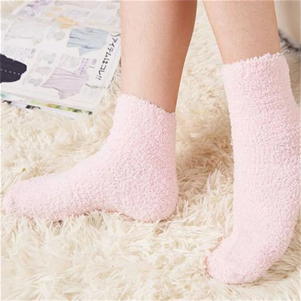 Women's Bed Socks Pure Candy Color Fluffy Warm Winter Christmas Gift Soft Floor Home Coral Fleece Velvet Socks Dropship