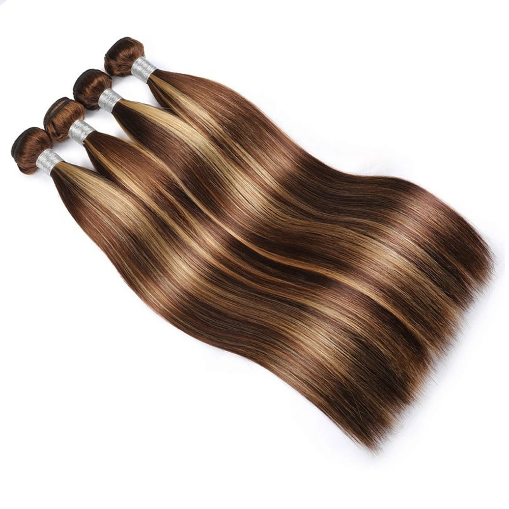 28 inch Honing Blonde Hoogtepunt Menselijk Haar Bundels Straight P4/27 Brazilian Hair Weave Gekleurd Haar Bundels Voor vrouwen Remy Haar