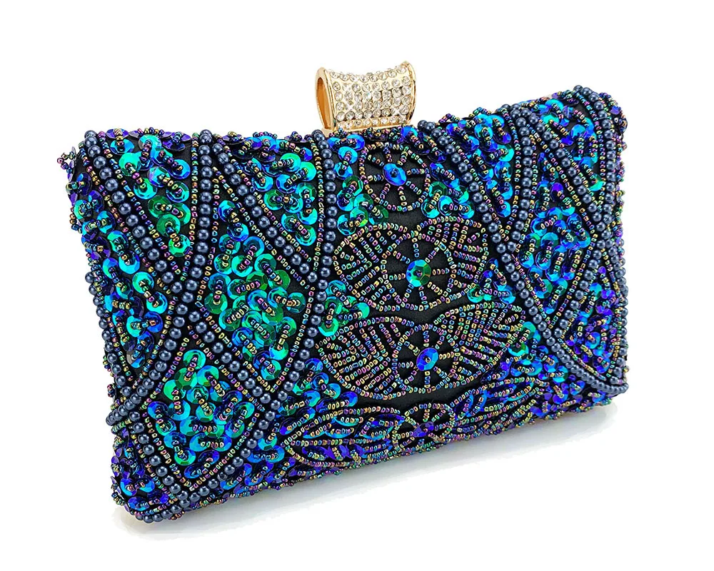 Handmade Beading Sequin Evening Bag For Women Wedding Party Handbags Clutches Dinner Prom Party Chain Shoulder Bag Ladies Purses