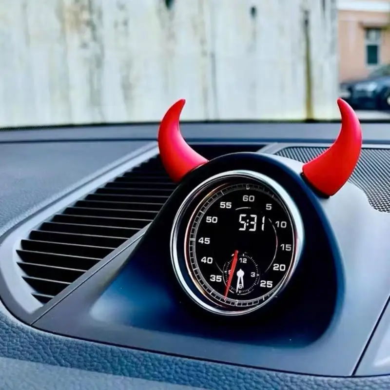 2Pcs Car Mini Steering Wheel Devil Corner Decorative Sticker Cute Creative Dashboard Vehicle Air Vent Ornament