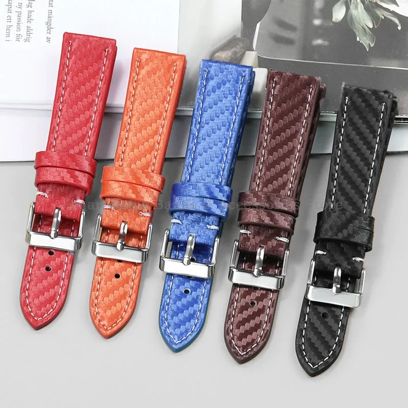 18mm 20mm 22mm 24mm Leather Watch Strap Universal Sport Wrist Band Carbon Fiber Patterned Bracelet Men Women Watch Accessories image 2