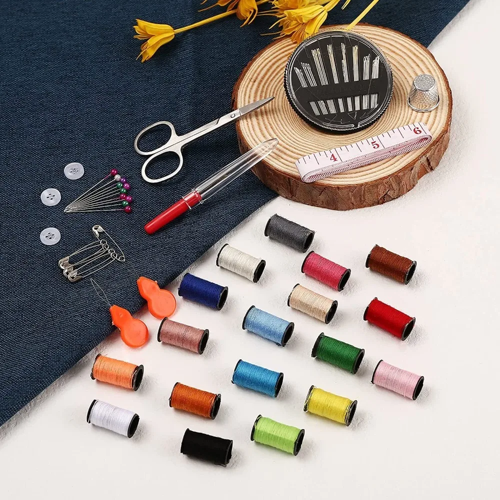 

Polyester,Plastic,Metal Travel Sewing Kit Sewing Needles Thimble Sewing Kit Box Scissors Mending Needle and Thread Bag Home