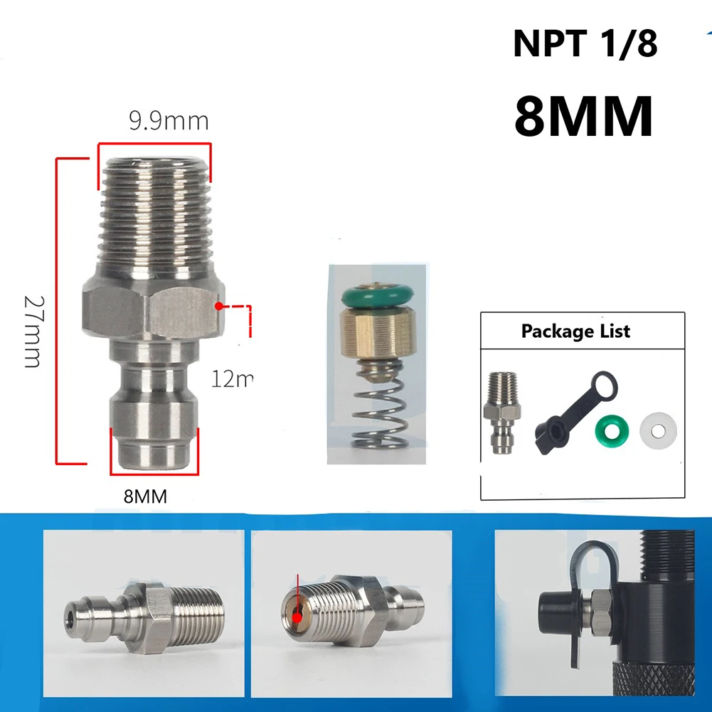 1pc Quick Connector One-Way Air Filling Fittings Nipple Adapter Male 8mm Quick Disconnect With 1/8BSPP 1/8NPT M10x1 Thread Plug-