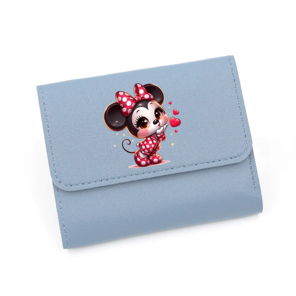 Disney-Mickey e Minnie Mouse Carteira para mulheres, curto porta-moedas, bonito porta-cartão, carteira pequena para senhoras, Hasp feminino, mini bolsa de dinheiro