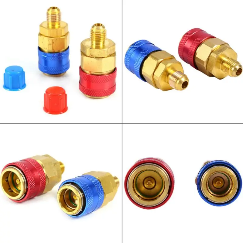 

2023 New 2pc for Freon R134A H/L Car Quick Coupler Connector Brass Adapters Air Conditioning Refrigerant Adjustable Manifold