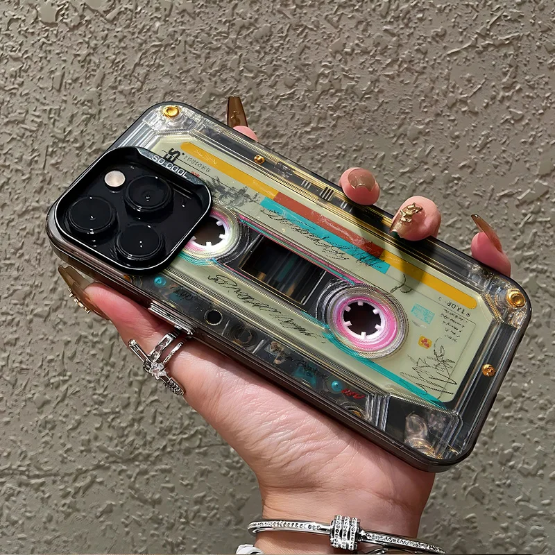 Funda creativa de casete único para iPhone 17 16e 16 15 14 13 12 11 mini Pro Max X XR XSMAX 8 Air Plus, mate antigolpes 4